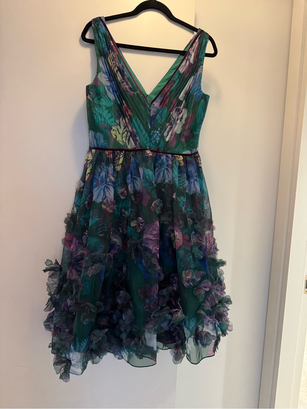 Green & Purple Floral V-Neck Midi Dress